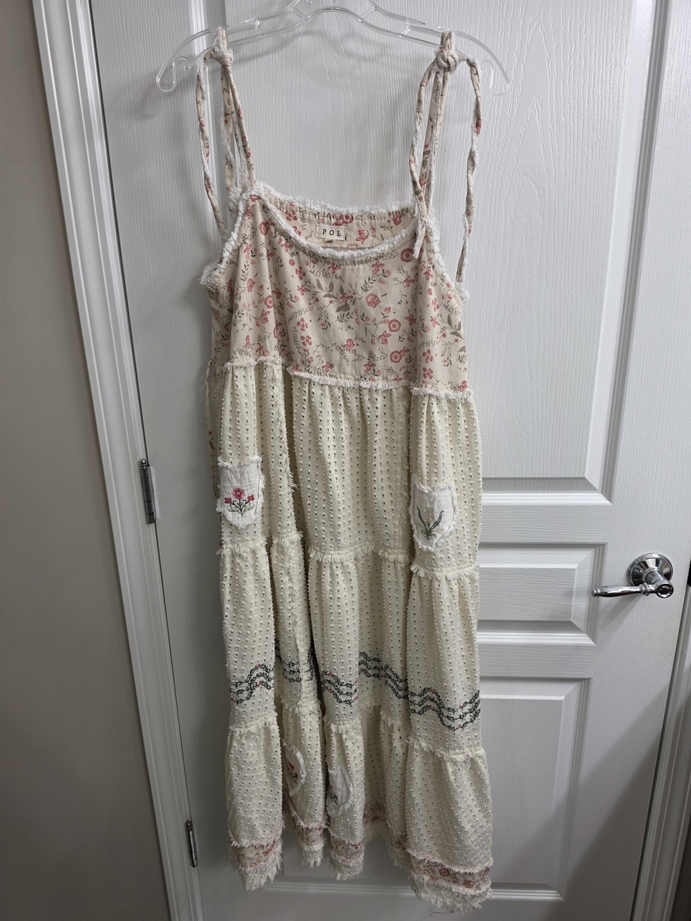 POL Cream Maxi Dress with Pink Floral Bodice